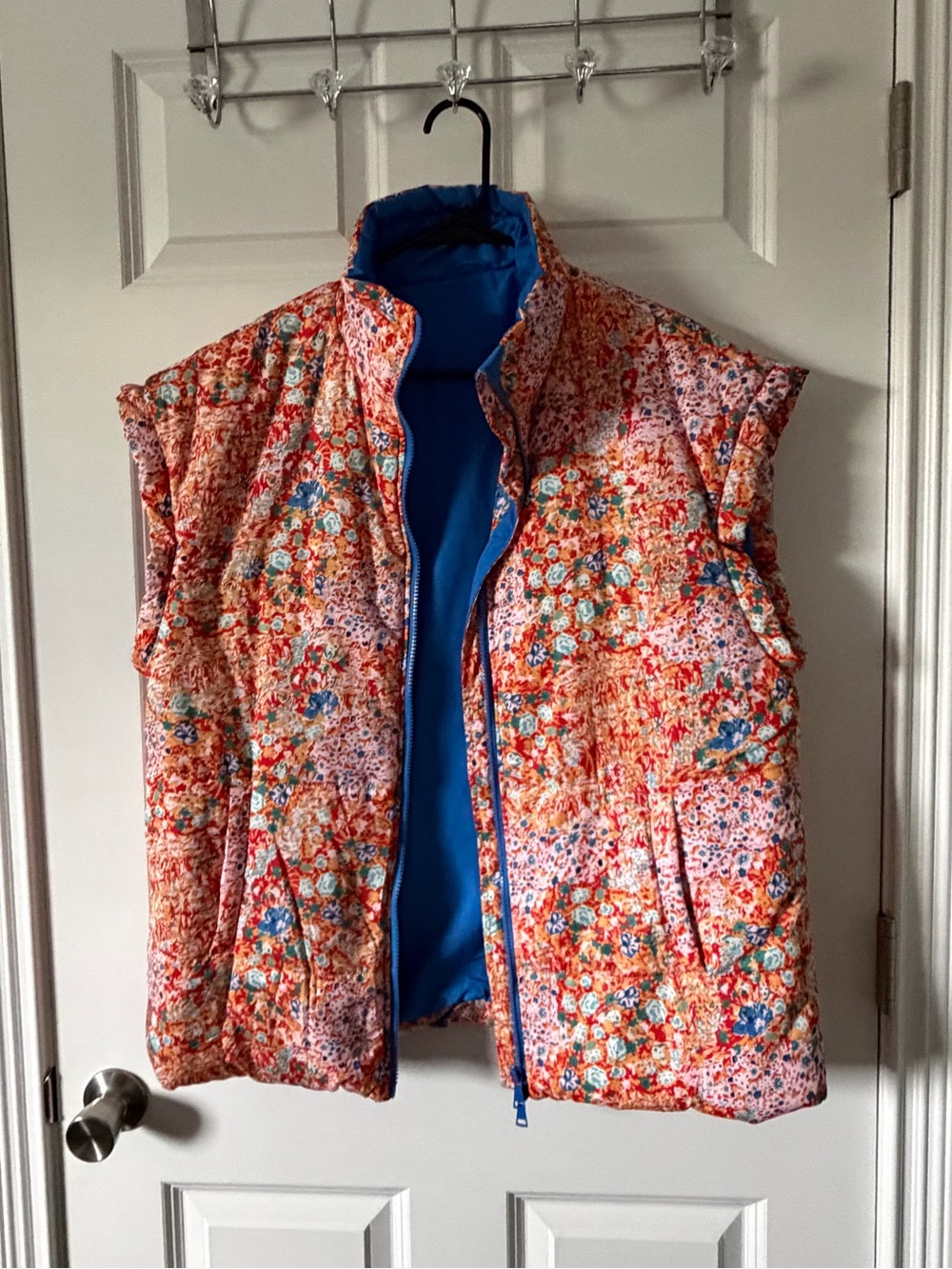 Floral Puffer Vest Blue & Orange | Women’s L